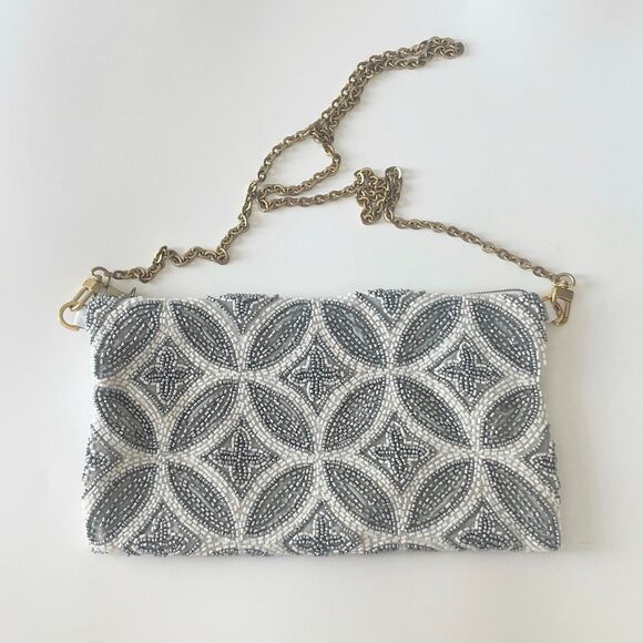 Kelly Dempsey White Silver Beaded Purse - Picture 3 of 6